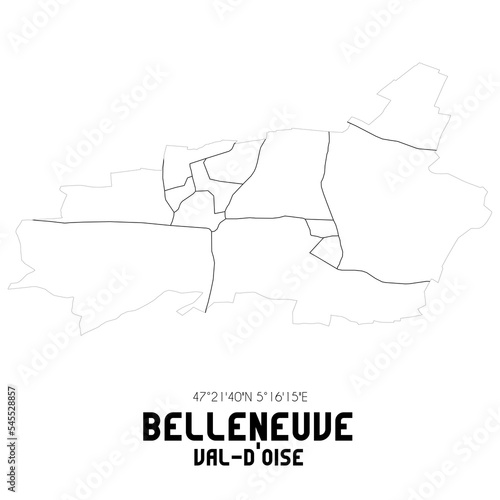 BELLENEUVE Val-d'Oise. Minimalistic street map with black and white lines.