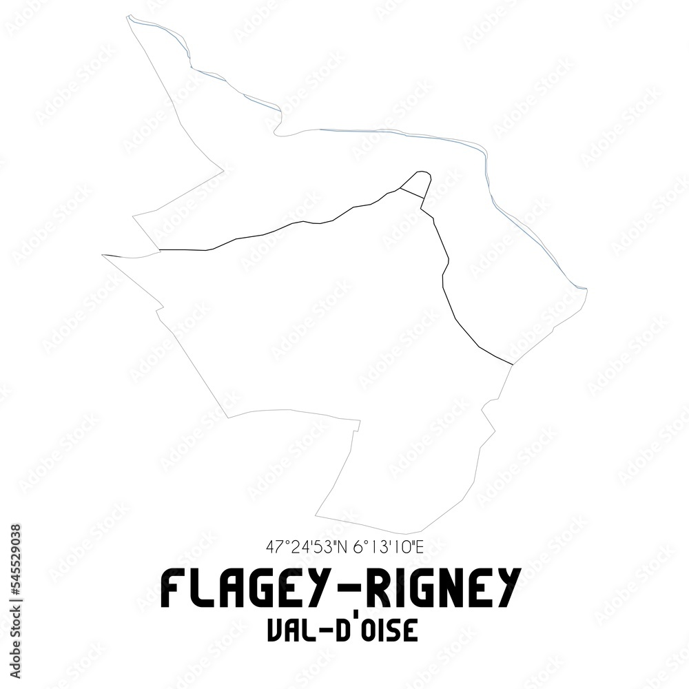 FLAGEY-RIGNEY Val-d'Oise. Minimalistic street map with black and white lines.
