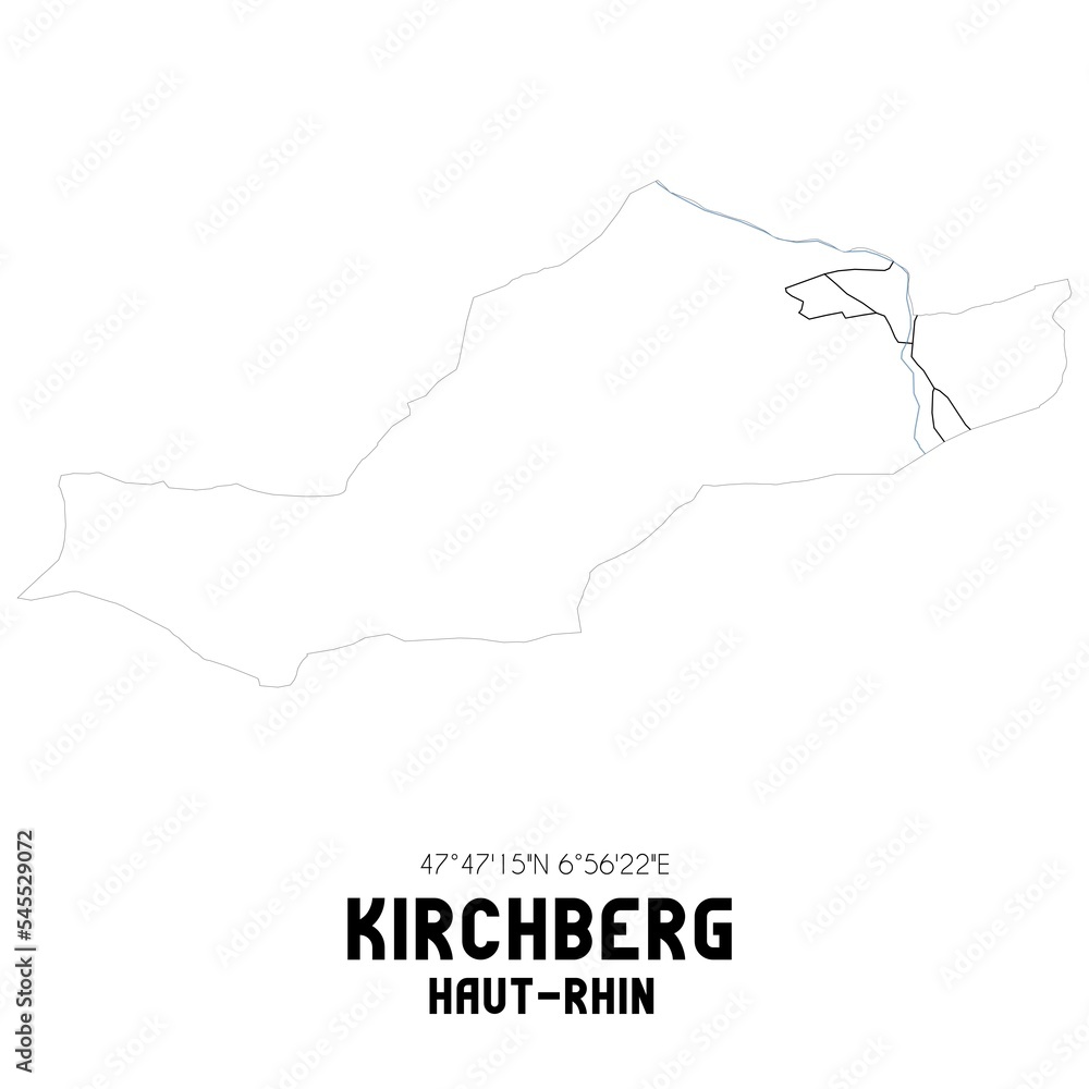 KIRCHBERG Haut-Rhin. Minimalistic street map with black and white lines.