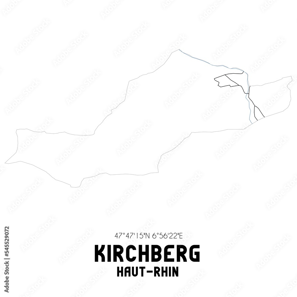 KIRCHBERG Haut-Rhin. Minimalistic street map with black and white lines. KIRCHBERG Haut-Rhin. Minimalistic street map with black and white lines.