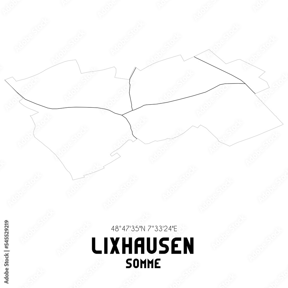 LIXHAUSEN Somme. Minimalistic street map with black and white lines. LIXHAUSEN Somme. Minimalistic street map with black and white lines.