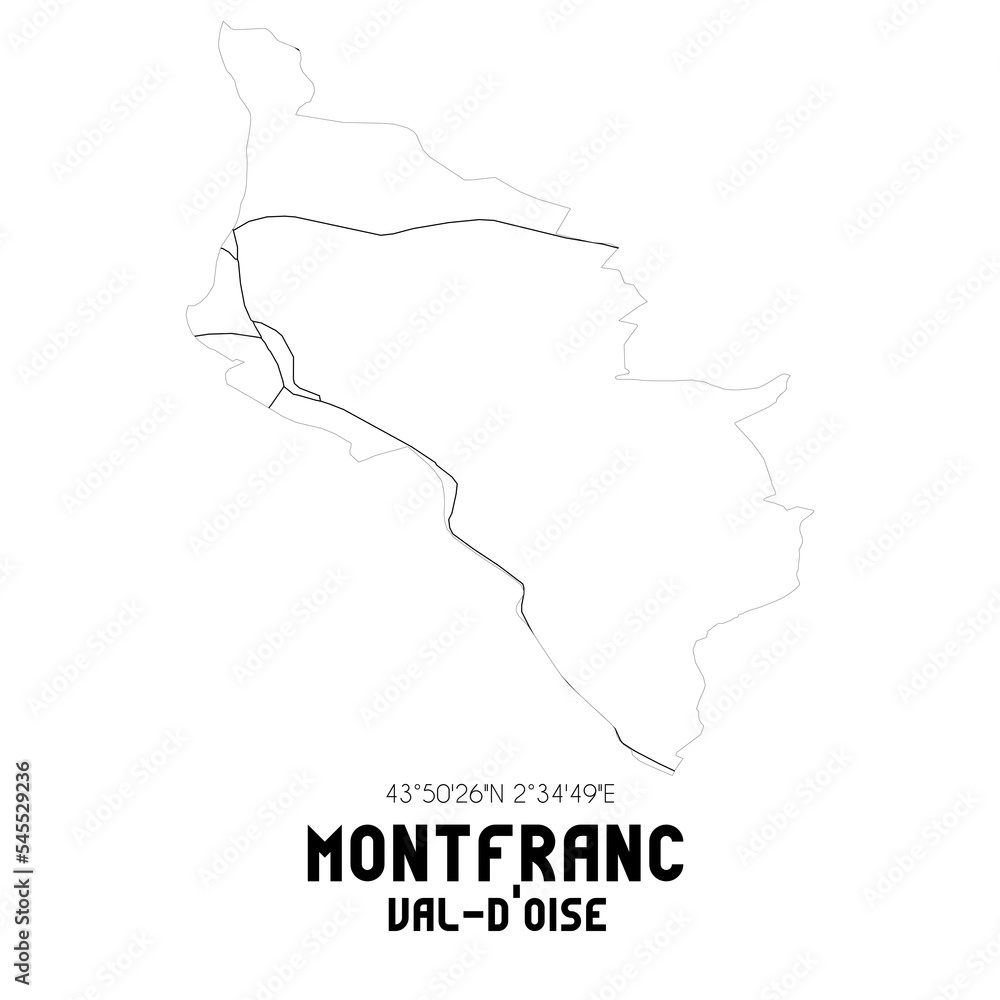 MONTFRANC Val-d'Oise. Minimalistic street map with black and white lines.