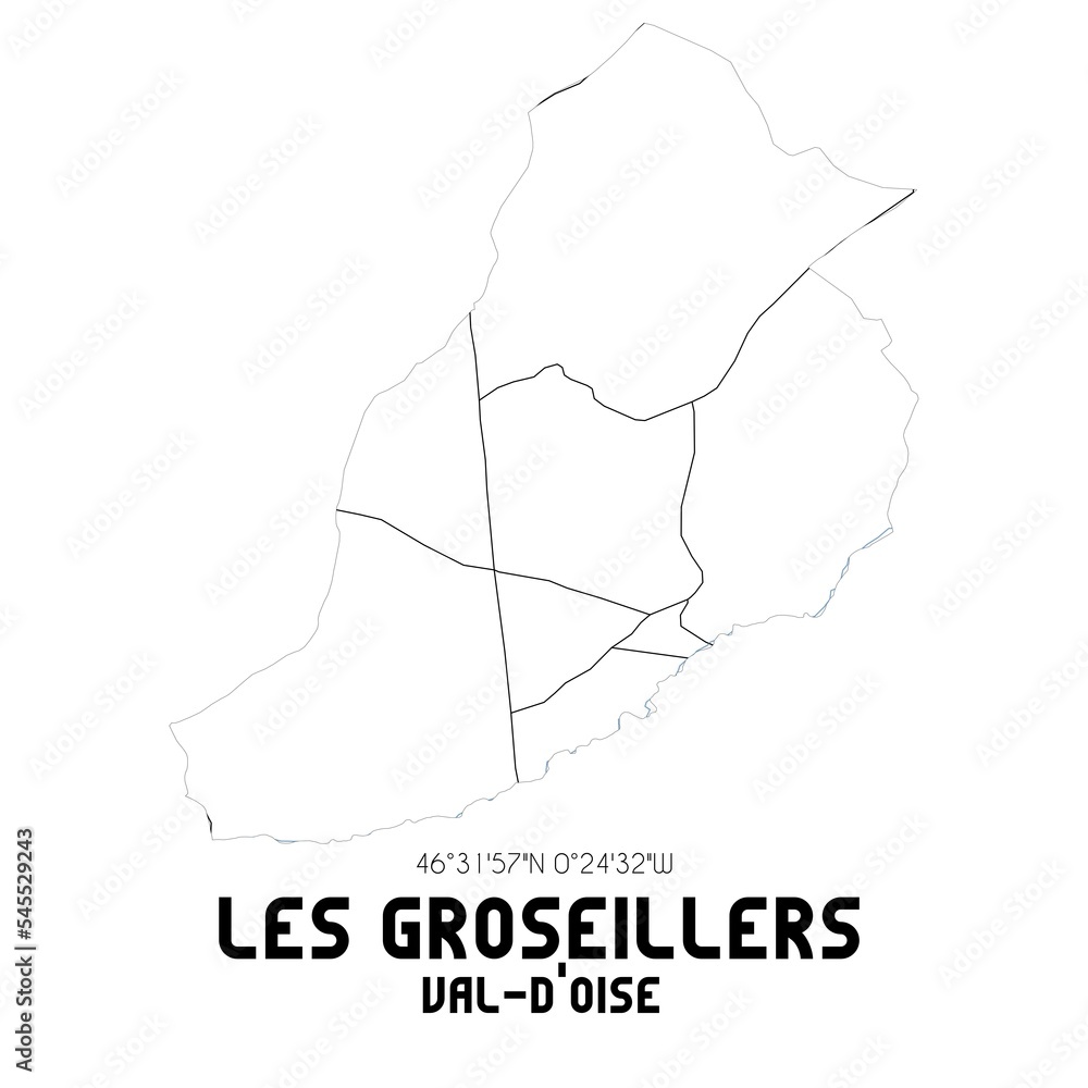LES GROSEILLERS Val-d'Oise. Minimalistic street map with black and white lines. LES GROSEILLERS Val-d'Oise. Minimalistic street map with black and white lines.
