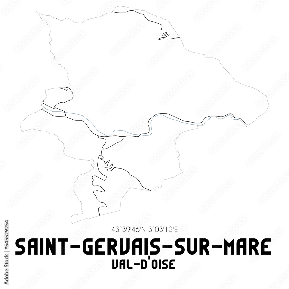 SAINT-GERVAIS-SUR-MARE Val-d'Oise. Minimalistic street map with black and white lines.