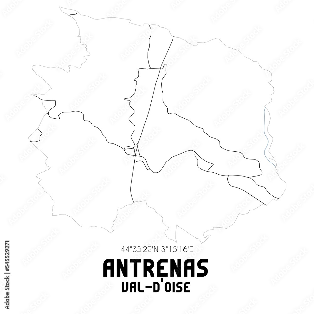 Fototapeta premium ANTRENAS Val-d'Oise. Minimalistic street map with black and white lines.