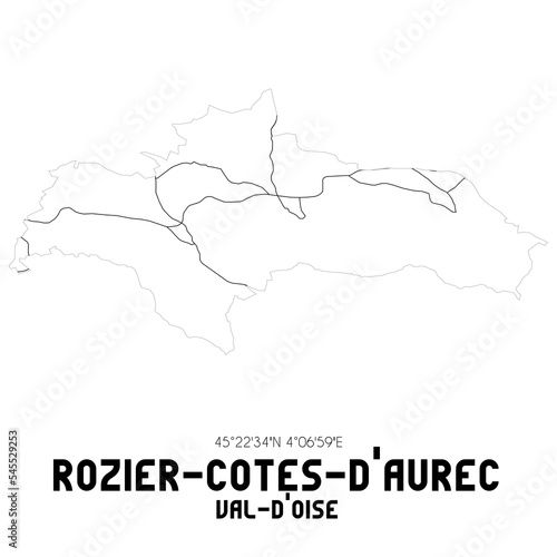 ROZIER-COTES-D'AUREC Val-d'Oise. Minimalistic street map with black and white lines.