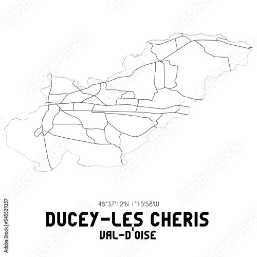 DUCEY-LES CHERIS Val-d'Oise. Minimalistic street map with black and white lines.