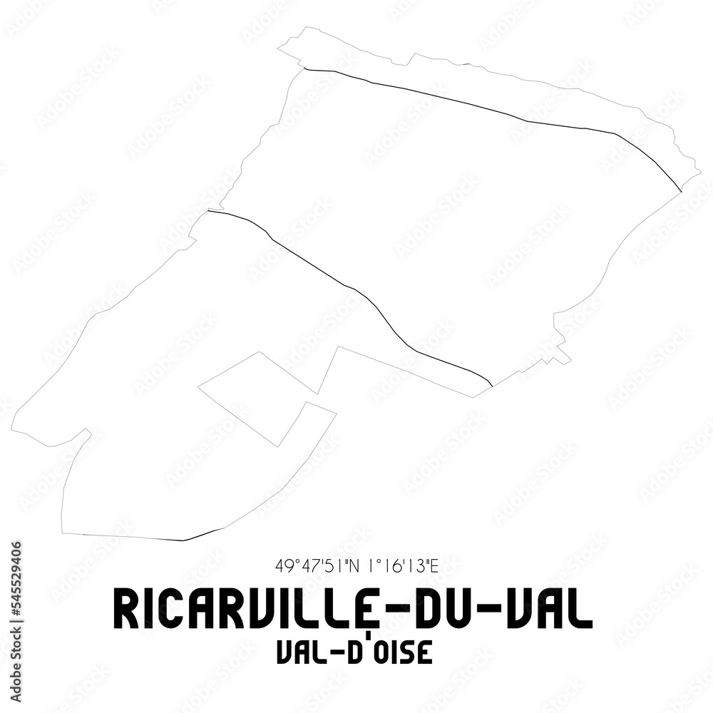 RICARVILLE-DU-VAL Val-d'Oise. Minimalistic street map with black and white lines. RICARVILLE-DU-VAL Val-d'Oise. Minimalistic street map with black and white lines.