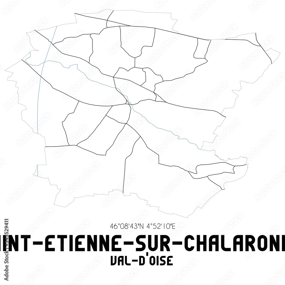 SAINT-ETIENNE-SUR-CHALARONNE Val-d'Oise. Minimalistic street map with black and white lines.