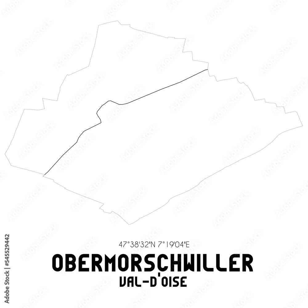 OBERMORSCHWILLER Val-d'Oise. Minimalistic street map with black and white lines.