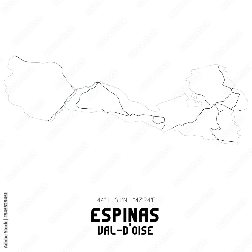 ESPINAS Val-d'Oise. Minimalistic street map with black and white lines. ESPINAS Val-d'Oise. Minimalistic street map with black and white lines.