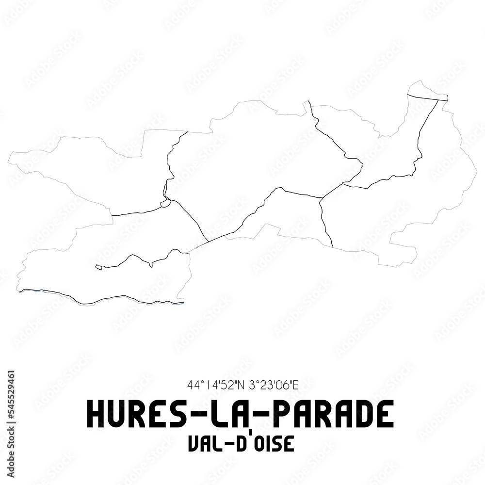 HURES-LA-PARADE Val-d'Oise. Minimalistic street map with black and white lines. HURES-LA-PARADE Val-d'Oise. Minimalistic street map with black and white lines.