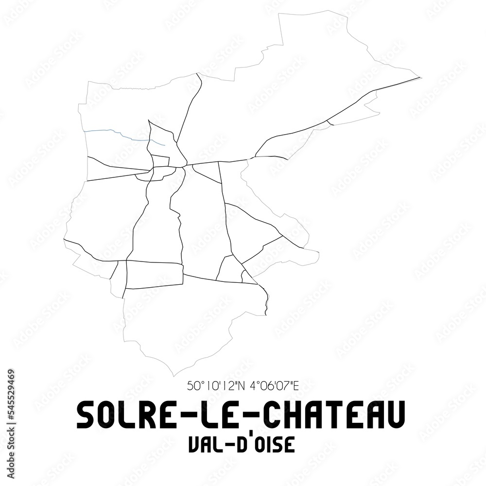 SOLRE-LE-CHATEAU Val-d'Oise. Minimalistic street map with black and white lines.