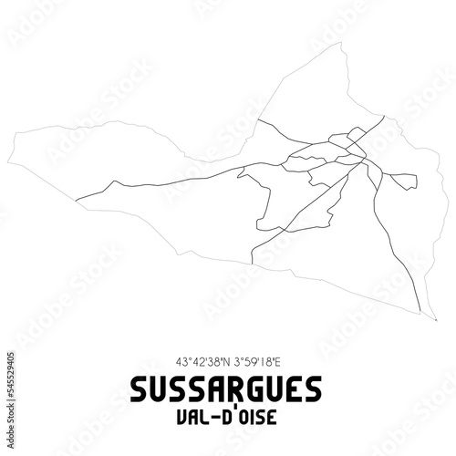 SUSSARGUES Val-d'Oise. Minimalistic street map with black and white lines.