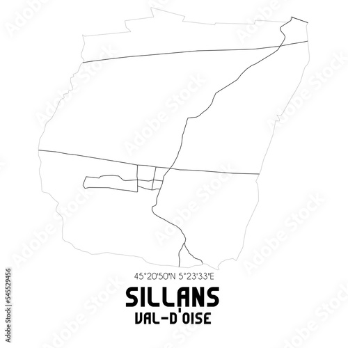 SILLANS Val-d'Oise. Minimalistic street map with black and white lines. photo