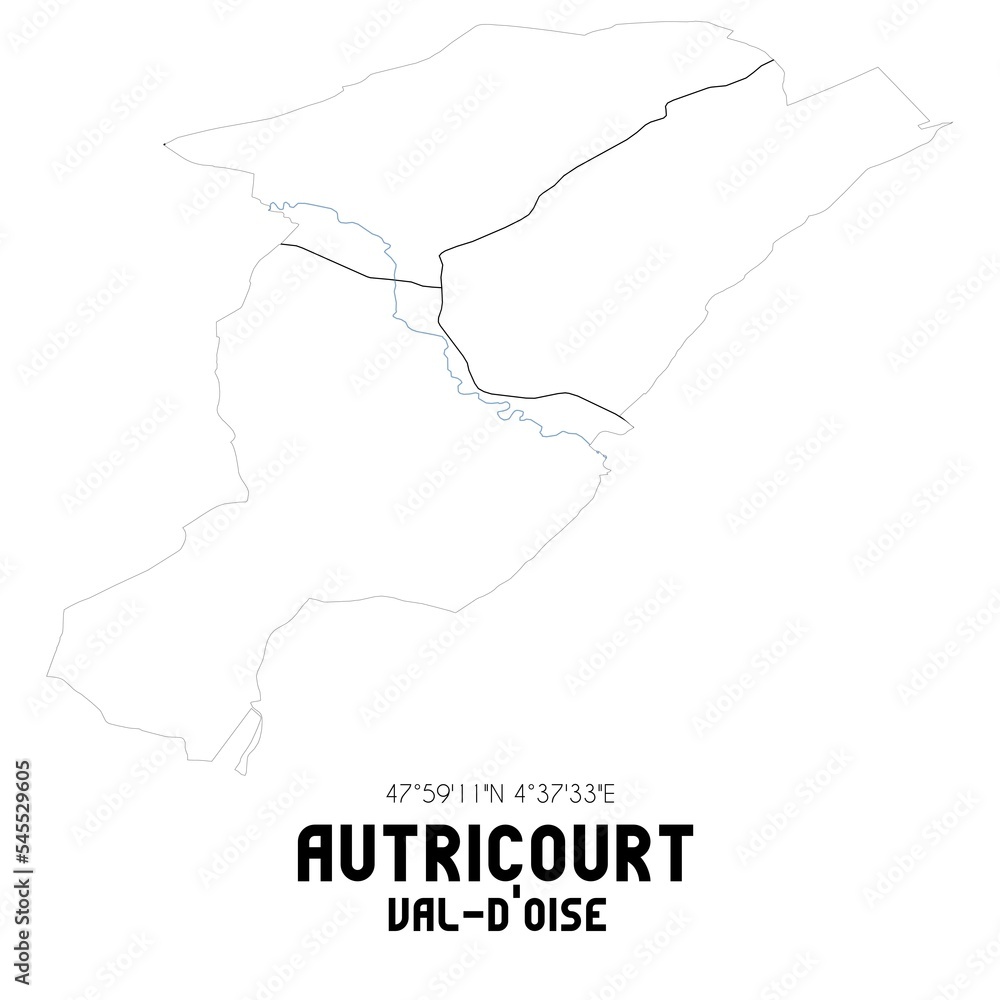 AUTRICOURT Val-d'Oise. Minimalistic street map with black and white lines.