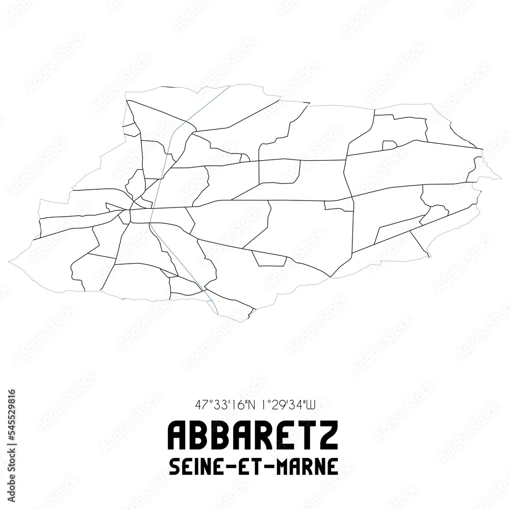 ABBARETZ Seine-et-Marne. Minimalistic street map with black and white lines.