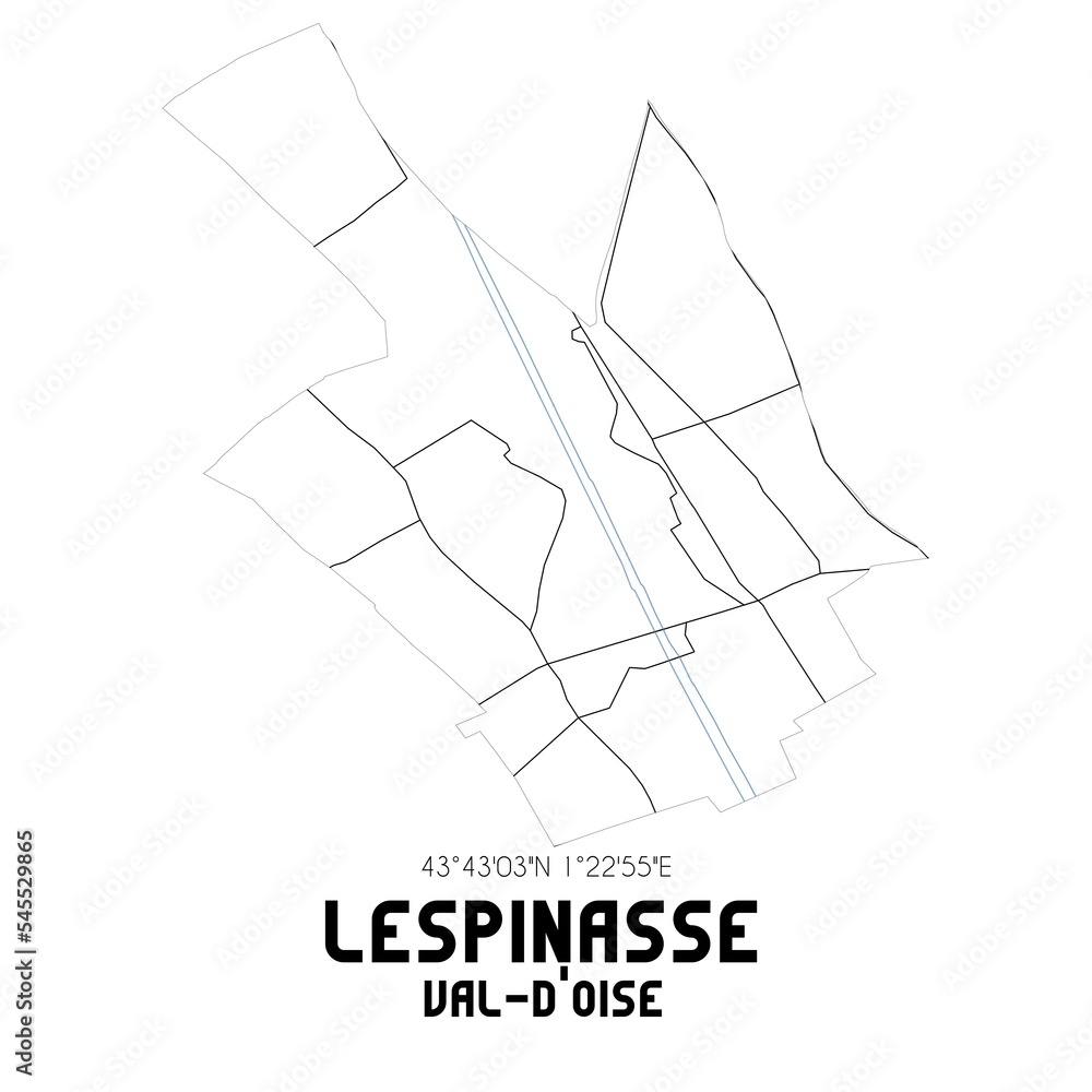 LESPINASSE Val-d'Oise. Minimalistic street map with black and white lines. LESPINASSE Val-d'Oise. Minimalistic street map with black and white lines.