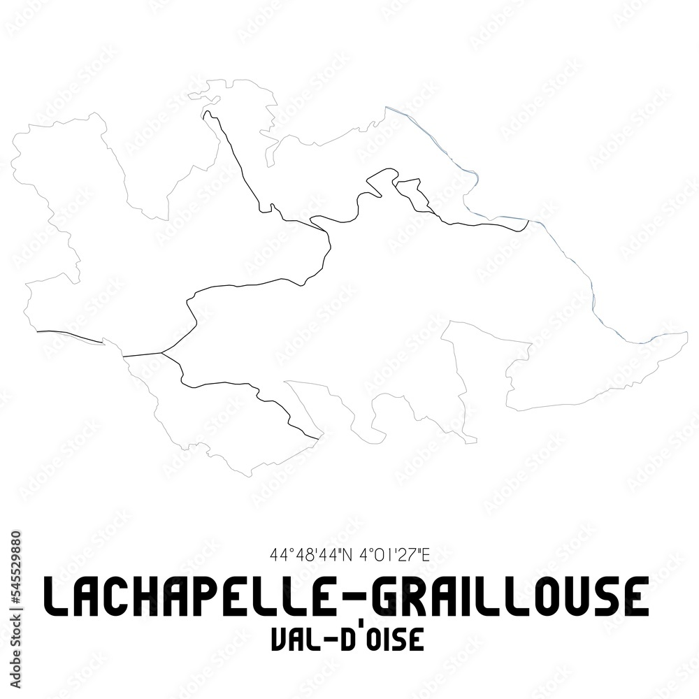 LACHAPELLE-GRAILLOUSE Val-d'Oise. Minimalistic street map with black and white lines.