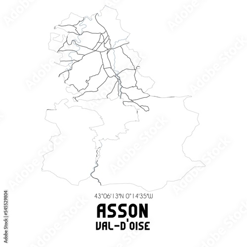 ASSON Val-d'Oise. Minimalistic street map with black and white lines.