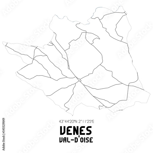 VENES Val-d'Oise. Minimalistic street map with black and white lines. photo