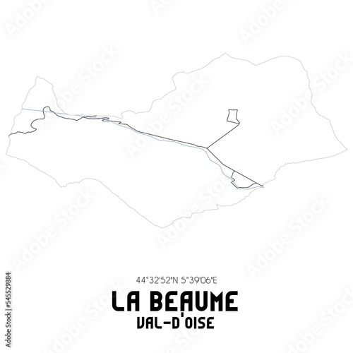 LA BEAUME Val-d'Oise. Minimalistic street map with black and white lines. photo