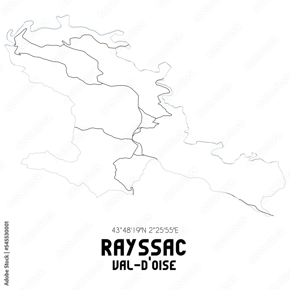 RAYSSAC Val-d'Oise. Minimalistic street map with black and white lines.