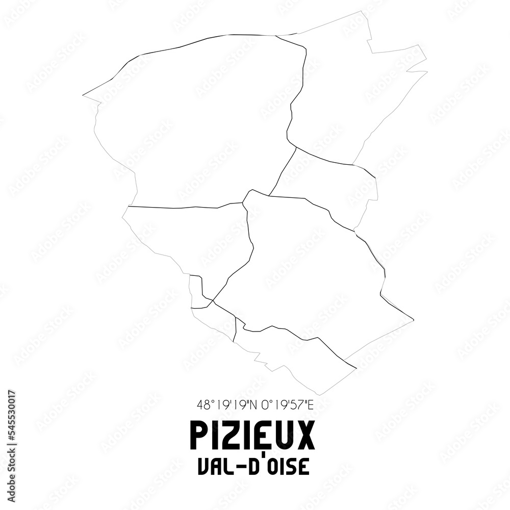 PIZIEUX Val-d'Oise. Minimalistic street map with black and white lines.