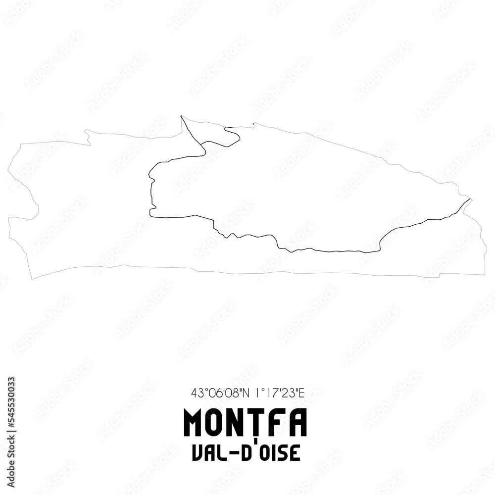 MONTFA Val-d'Oise. Minimalistic street map with black and white lines. MONTFA Val-d'Oise. Minimalistic street map with black and white lines.