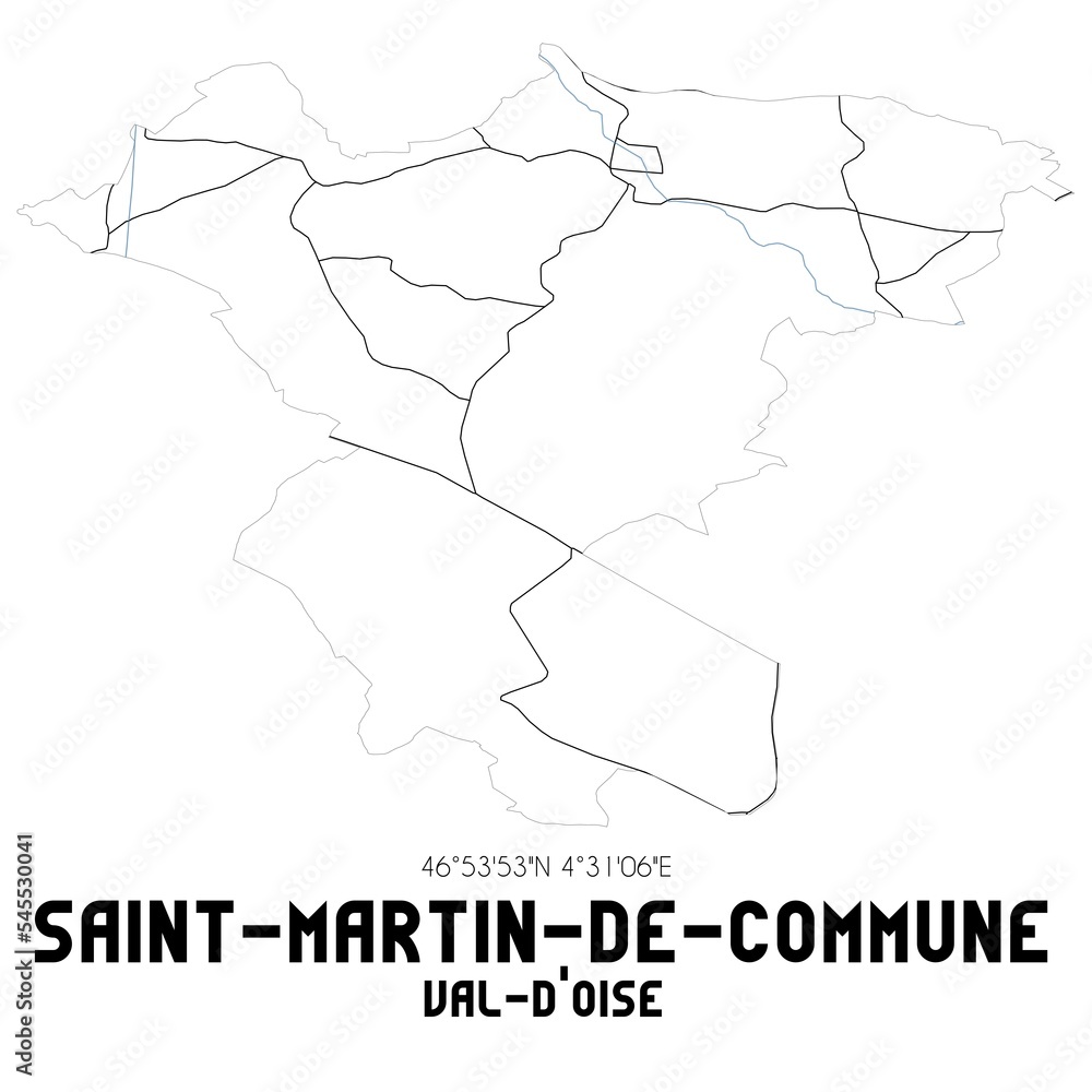 SAINT-MARTIN-DE-COMMUNE Val-d'Oise. Minimalistic street map with black and white lines.