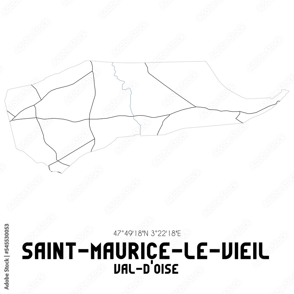 SAINT-MAURICE-LE-VIEIL Val-d'Oise. Minimalistic street map with black and white lines.