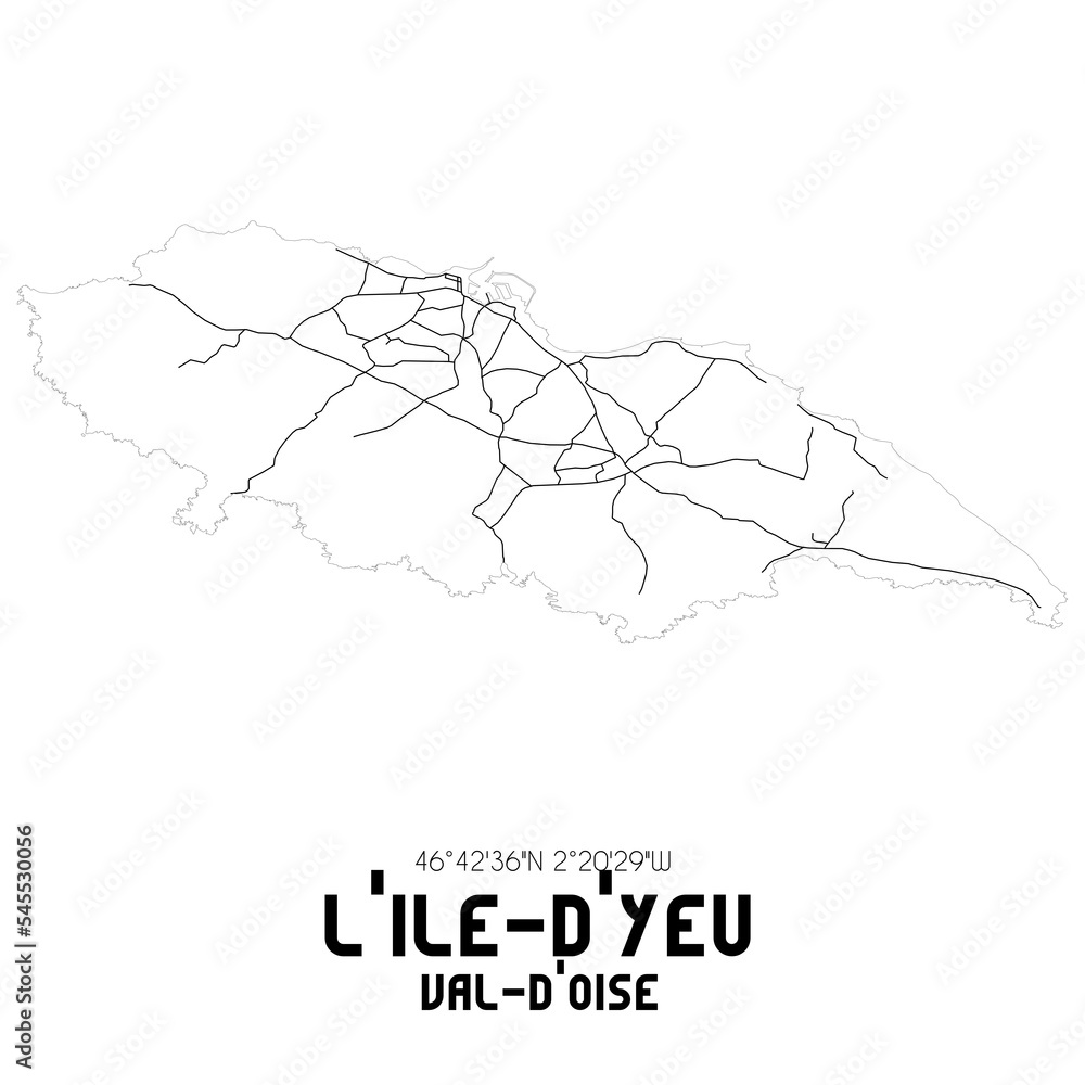 L'ILE-D'YEU Val-d'Oise. Minimalistic street map with black and white lines.