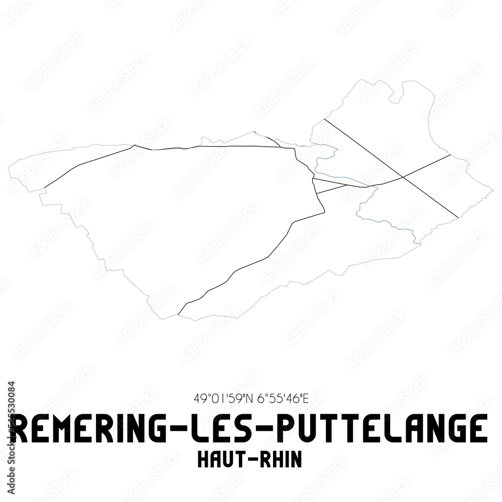REMERING-LES-PUTTELANGE Haut-Rhin. Minimalistic street map with black and white lines. REMERING-LES-PUTTELANGE Haut-Rhin. Minimalistic street map with black and white lines.