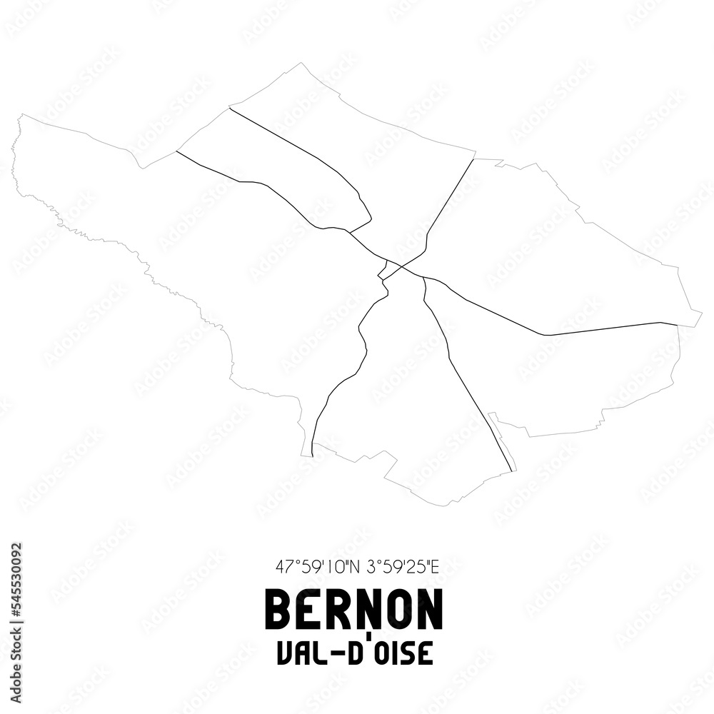 BERNON Val-d'Oise. Minimalistic street map with black and white lines.