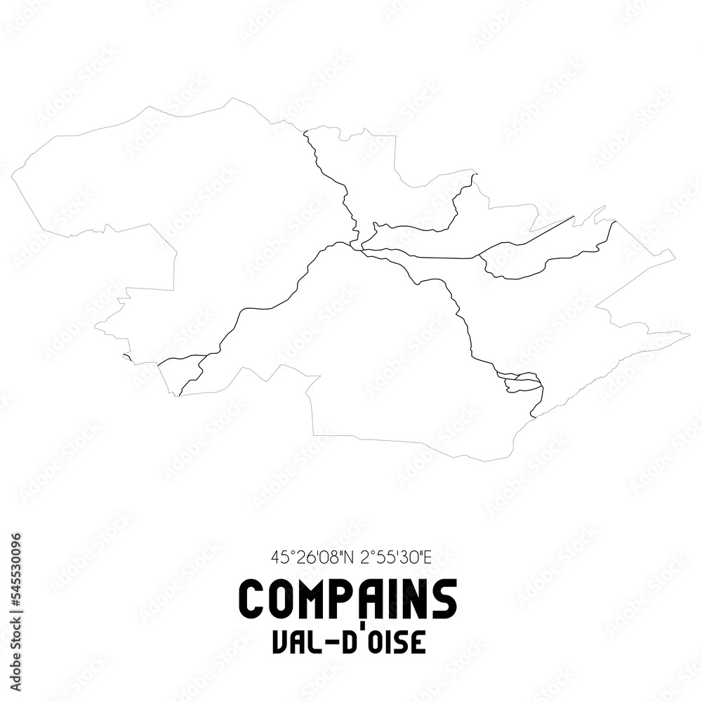 COMPAINS Val-d'Oise. Minimalistic street map with black and white lines.