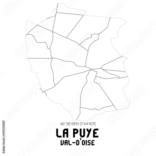 LA PUYE Val-d'Oise. Minimalistic street map with black and white lines. photo