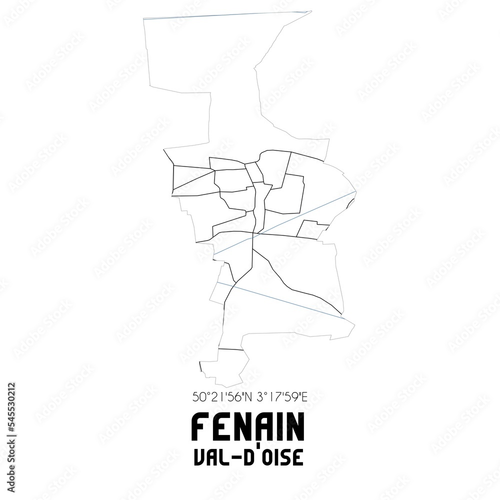 FENAIN Val-d'Oise. Minimalistic street map with black and white lines.