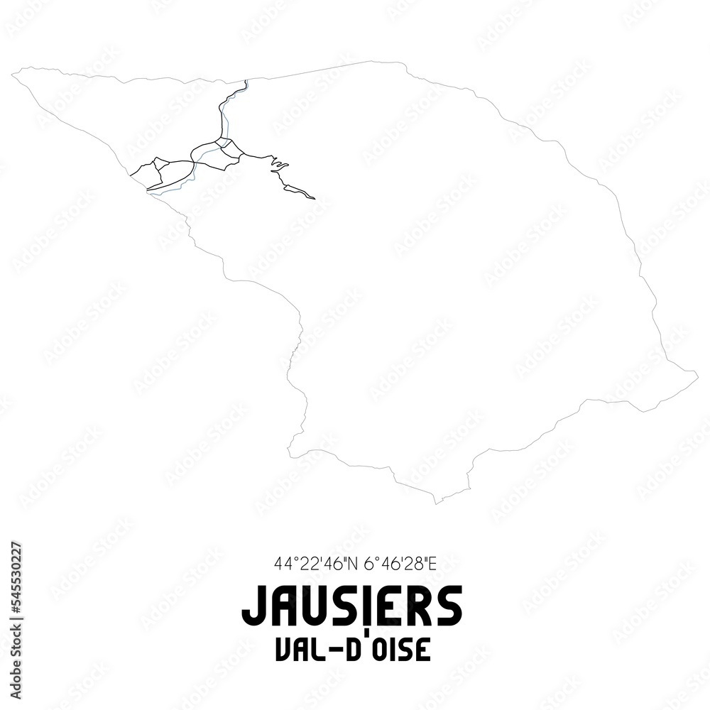JAUSIERS Val-d'Oise. Minimalistic street map with black and white lines.