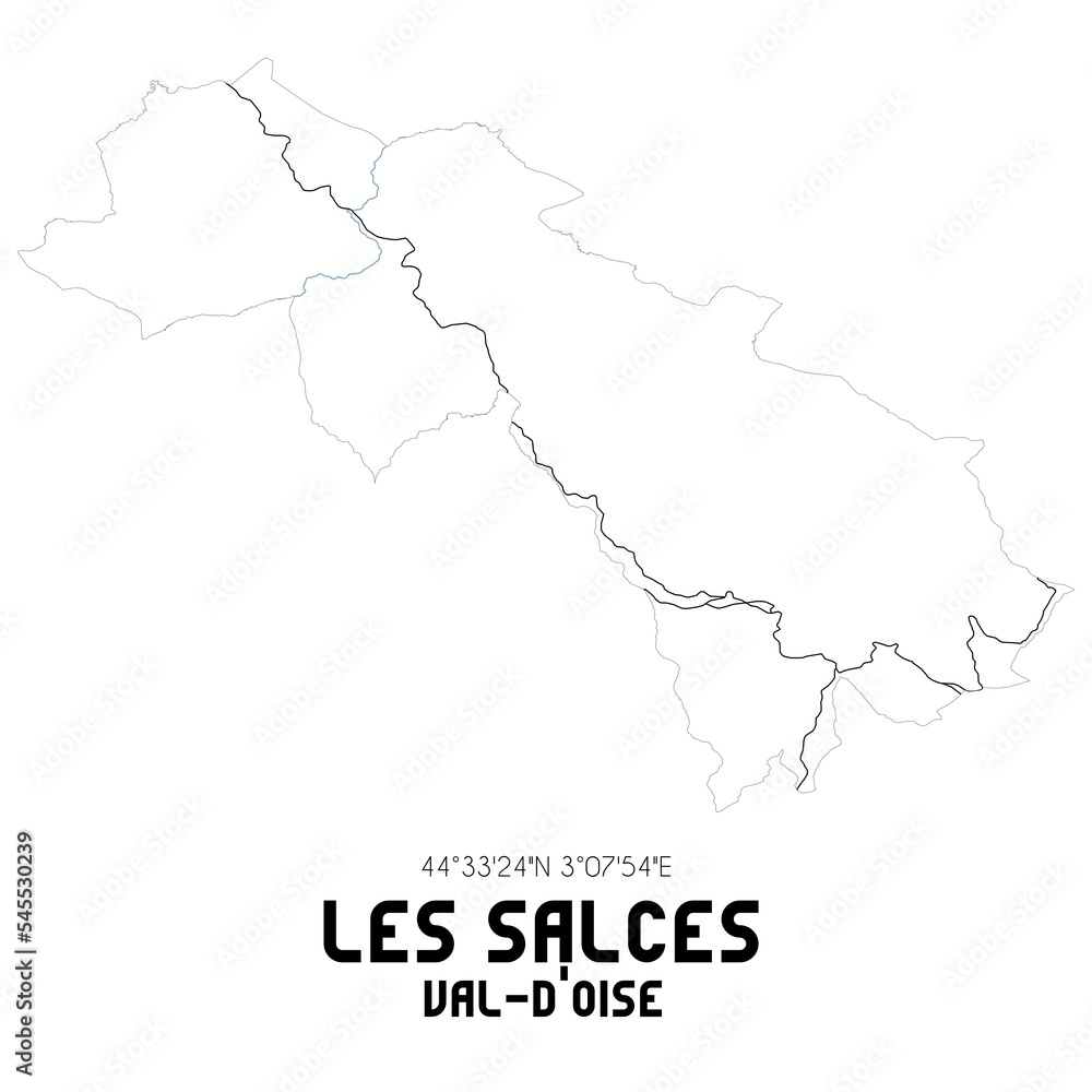 LES SALCES Val-d'Oise. Minimalistic street map with black and white lines.