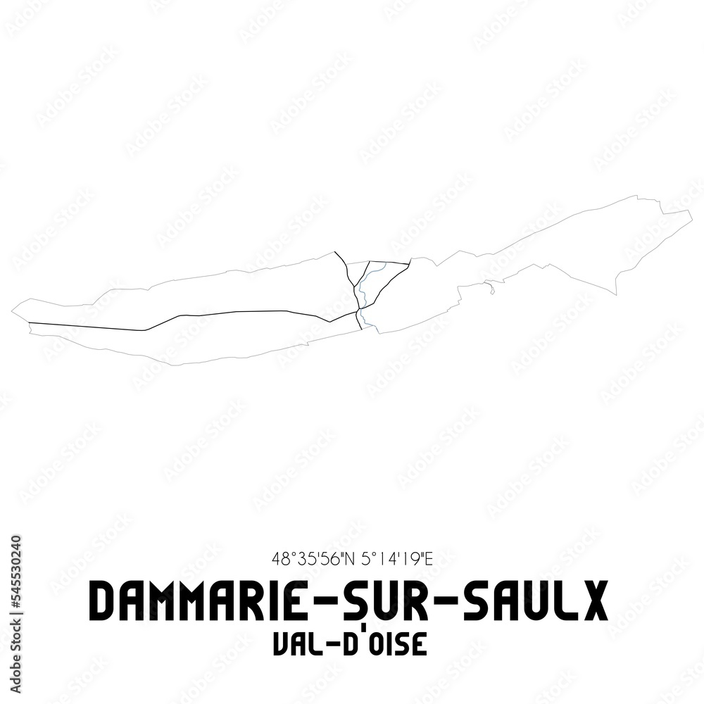 DAMMARIE-SUR-SAULX Val-d'Oise. Minimalistic street map with black and white lines. DAMMARIE-SUR-SAULX Val-d'Oise. Minimalistic street map with black and white lines.