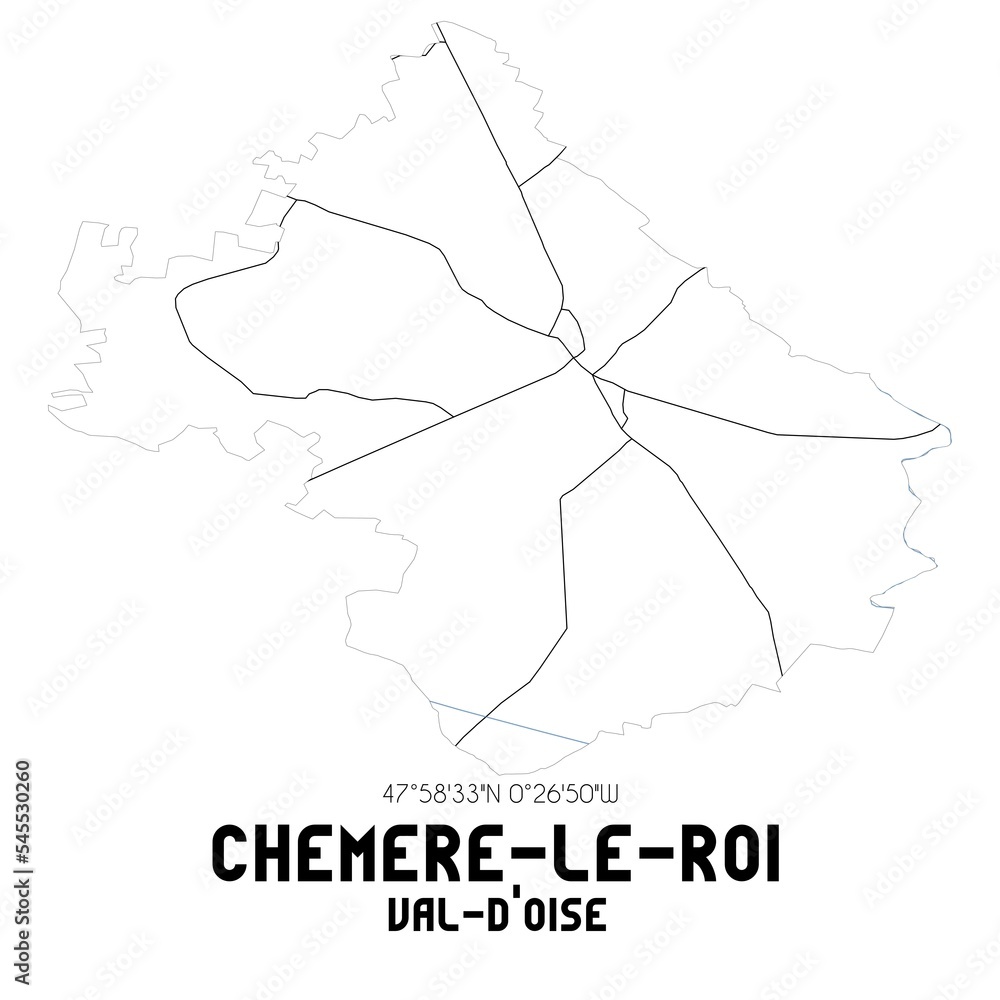 CHEMERE-LE-ROI Val-d'Oise. Minimalistic street map with black and white lines.