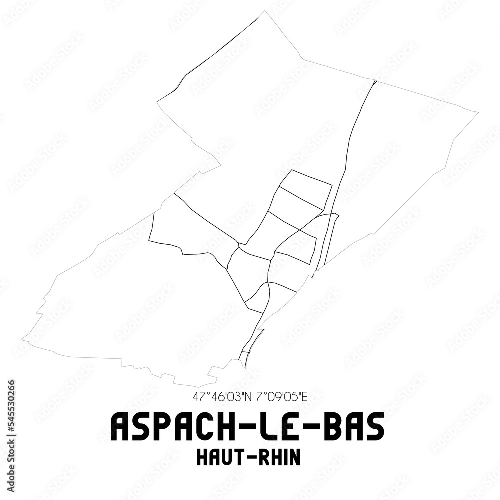 ASPACHLEBAS HautRhin. Minimalistic street map with black and white
