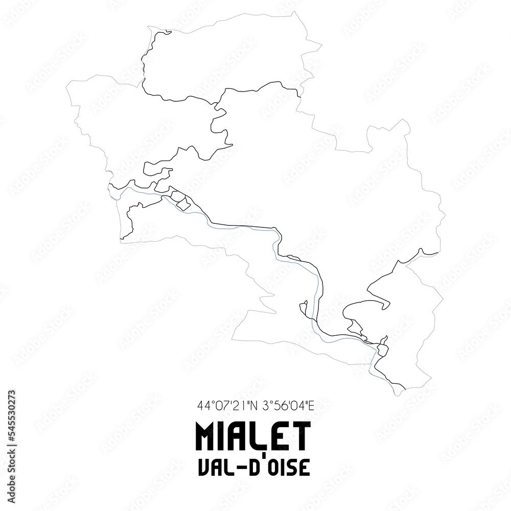 MIALET Val-d'Oise. Minimalistic street map with black and white lines.