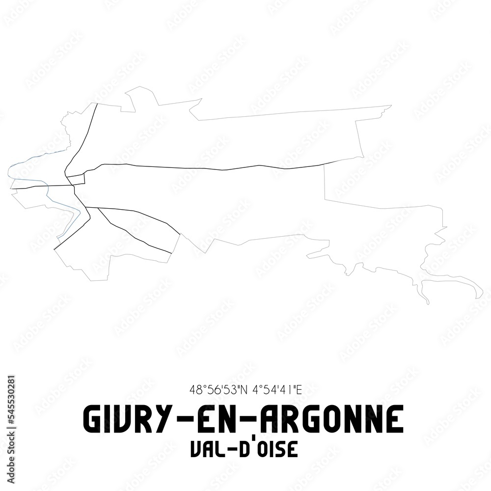 GIVRY-EN-ARGONNE Val-d'Oise. Minimalistic street map with black and white lines. GIVRY-EN-ARGONNE Val-d'Oise. Minimalistic street map with black and white lines.