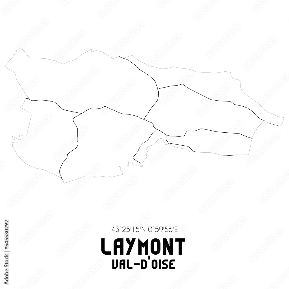 LAYMONT Val-d'Oise. Minimalistic street map with black and white lines. LAYMONT Val-d'Oise. Minimalistic street map with black and white lines.