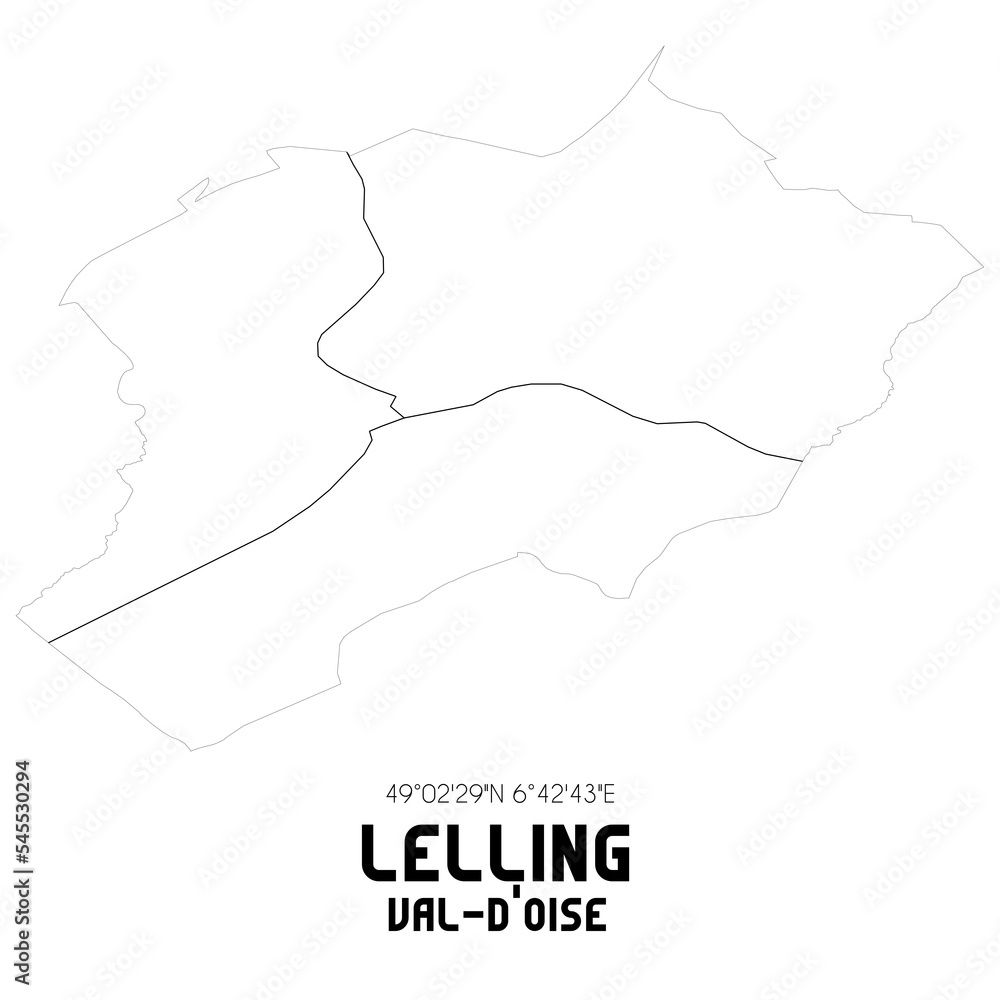 LELLING Val-d'Oise. Minimalistic street map with black and white lines.