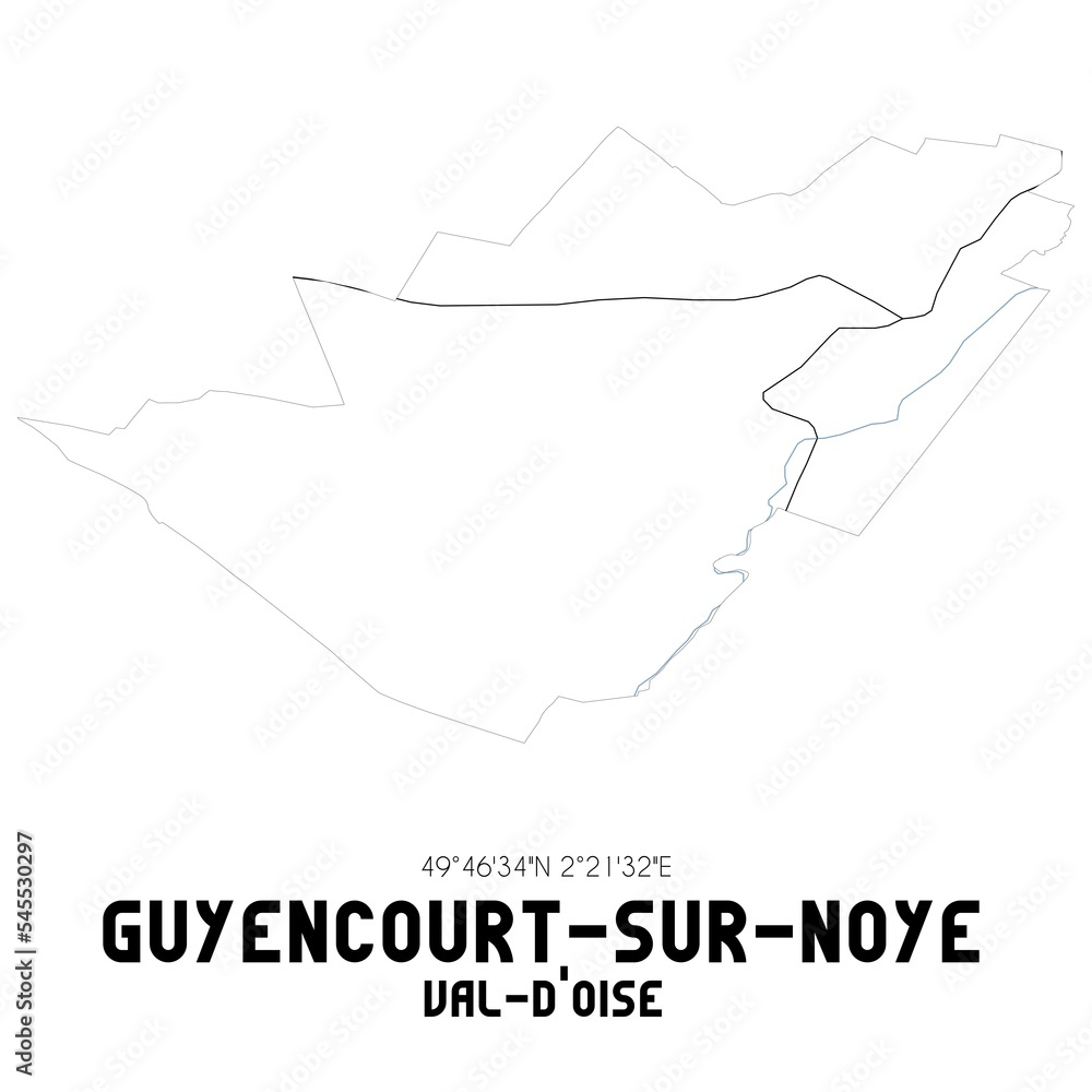 GUYENCOURT-SUR-NOYE Val-d'Oise. Minimalistic street map with black and white lines.