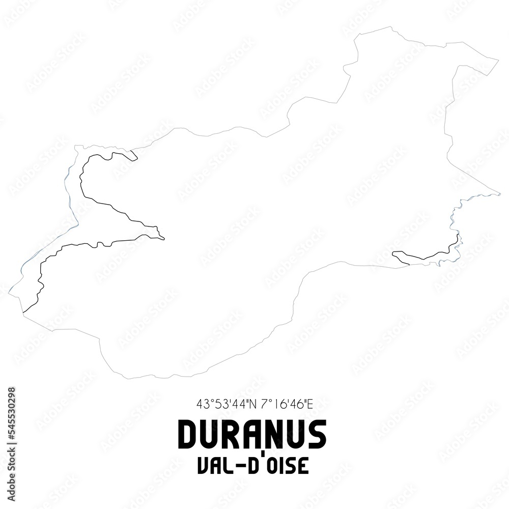DURANUS Val-d'Oise. Minimalistic street map with black and white lines.