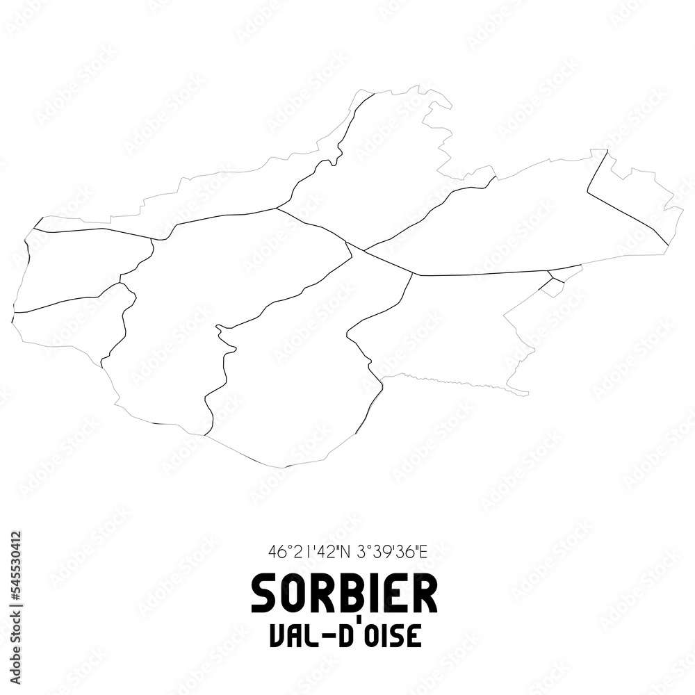 SORBIER Val-d'Oise. Minimalistic street map with black and white lines.