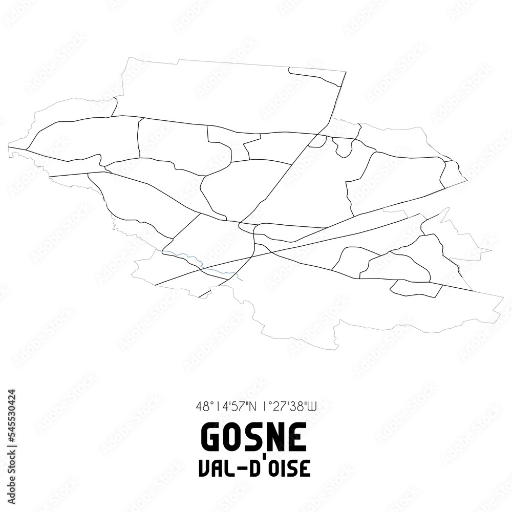 GOSNE Val-d'Oise. Minimalistic street map with black and white lines.